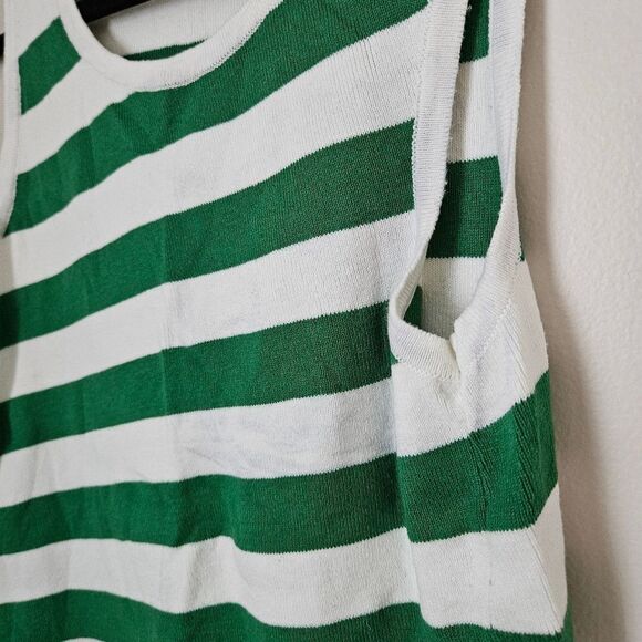 Moth Tank Top Knit Striped Anthropologie Green White Casual Crewneck Coastal - Picture 4 of 10